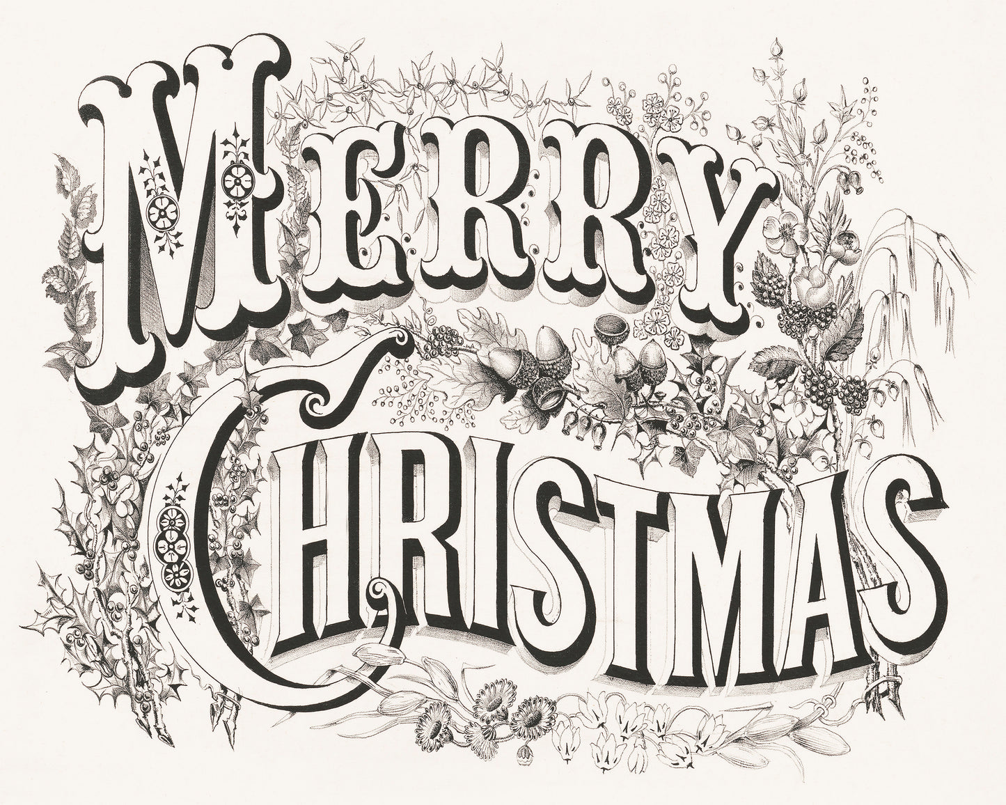VINTAGE CURRIER AND IVES MERRY CHRISTMAS LITHOGRAPH