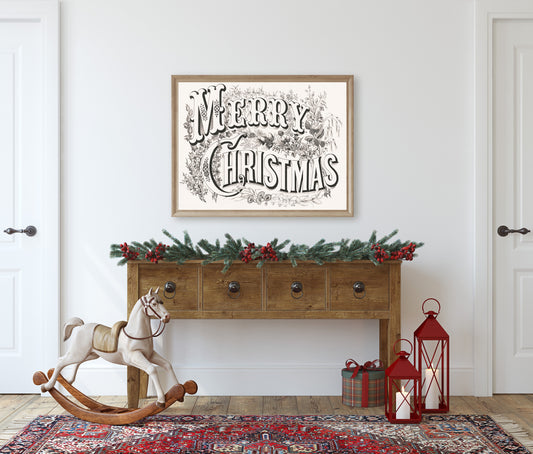 VINTAGE CURRIER AND IVES MERRY CHRISTMAS LITHOGRAPH